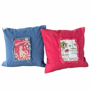 Pottery Barn Aloha Girls Accent Pillows Tiki Tavern Hibiscus Lounge 12x12 GUC